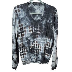 Nanibon Men's Polka Dots Sweater V-neckline Made in Italy Size L Long Sleeves